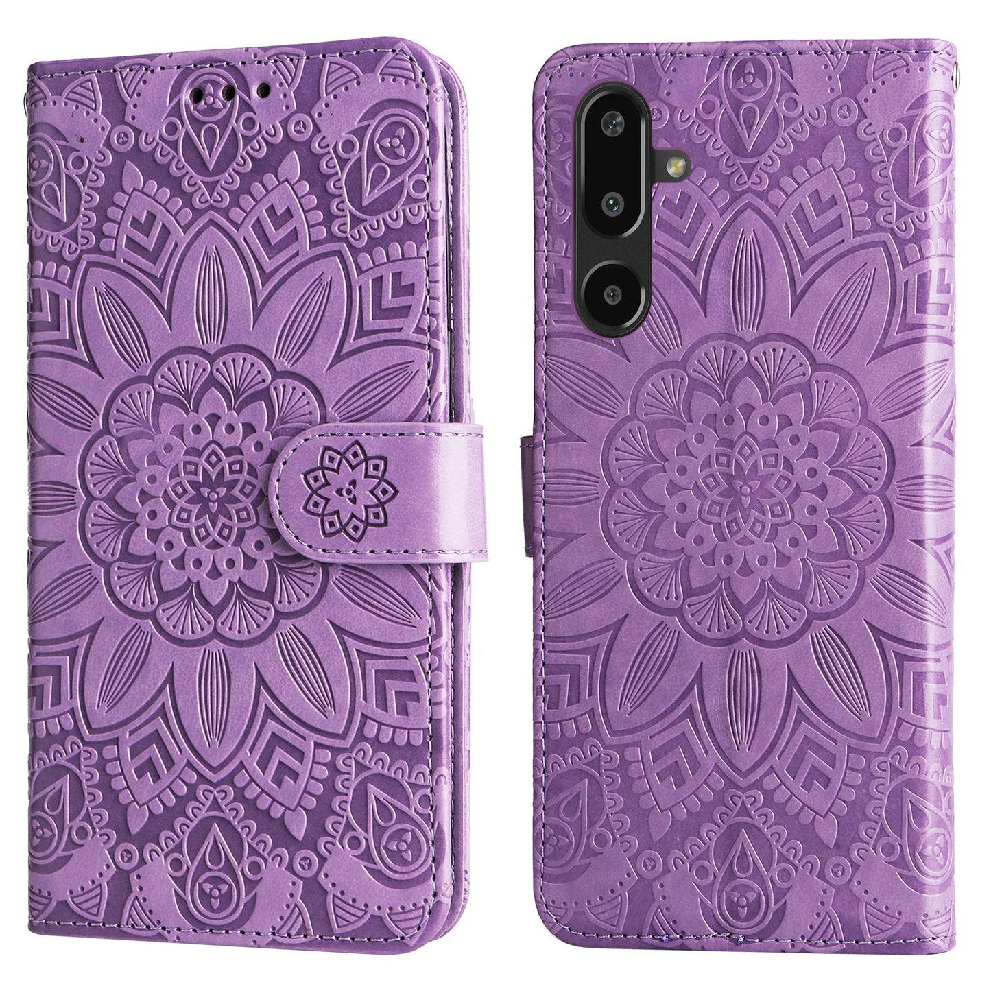 For Samsung Galaxy F16 5G / Galaxy M16 5G Case Sunflower Imprint Leather Wallet Phone Cover - Purple