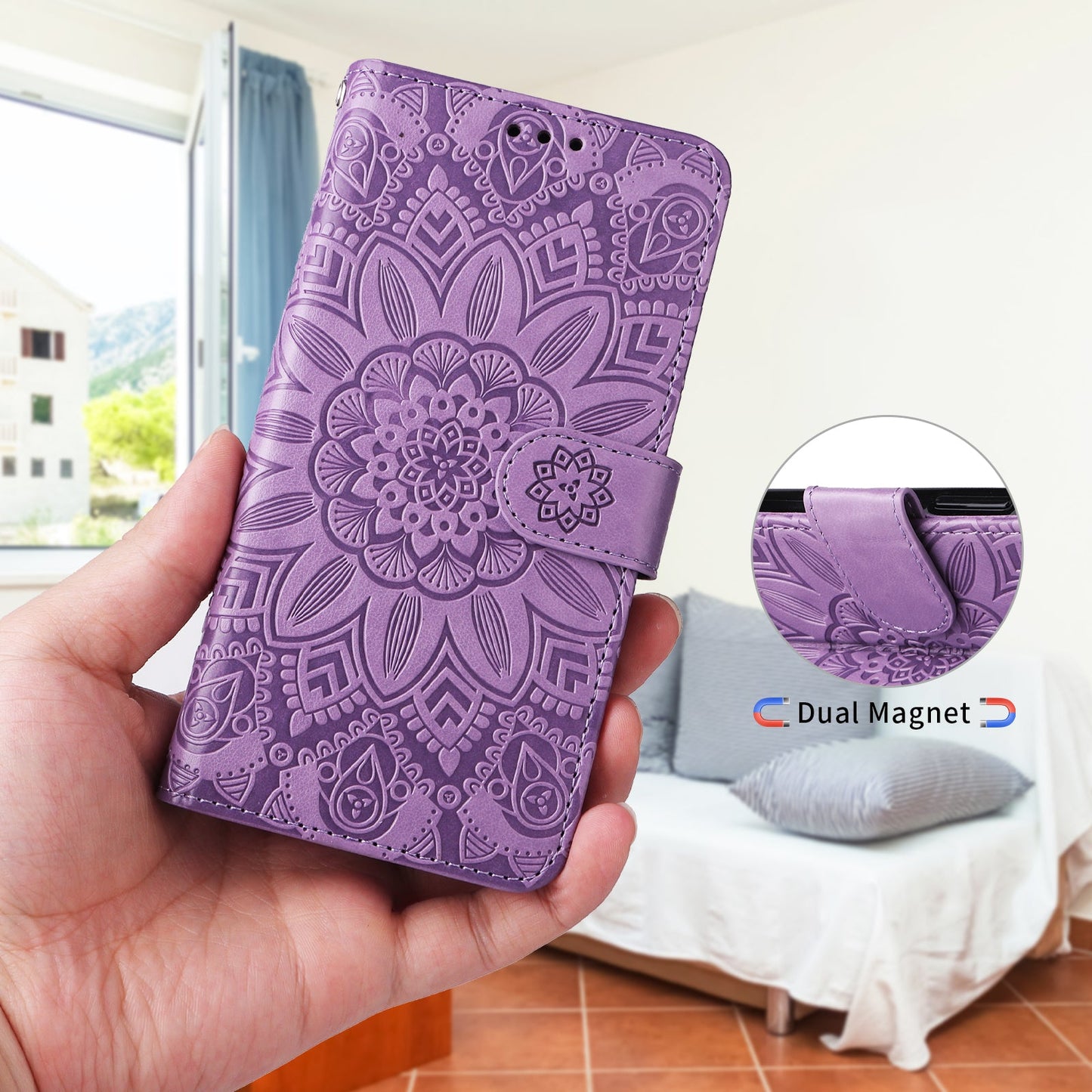 For Samsung Galaxy F16 5G / Galaxy M16 5G Case Sunflower Imprint Leather Wallet Phone Cover - Purple