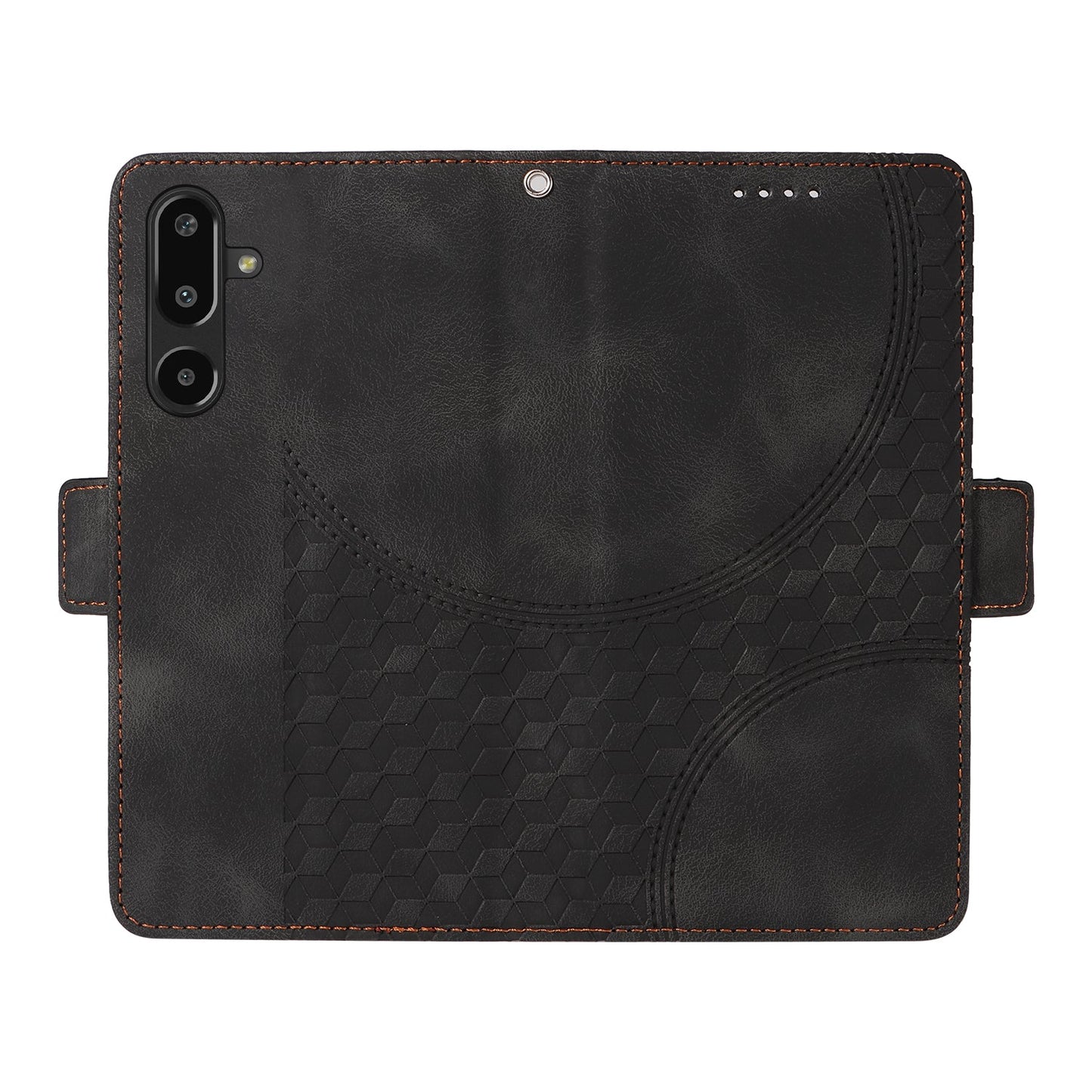 For Samsung Galaxy F16 5G / Galaxy M16 5G Leather Cases Wallet Rhombus Imprinted Phone Cover Stand with Strap - Black