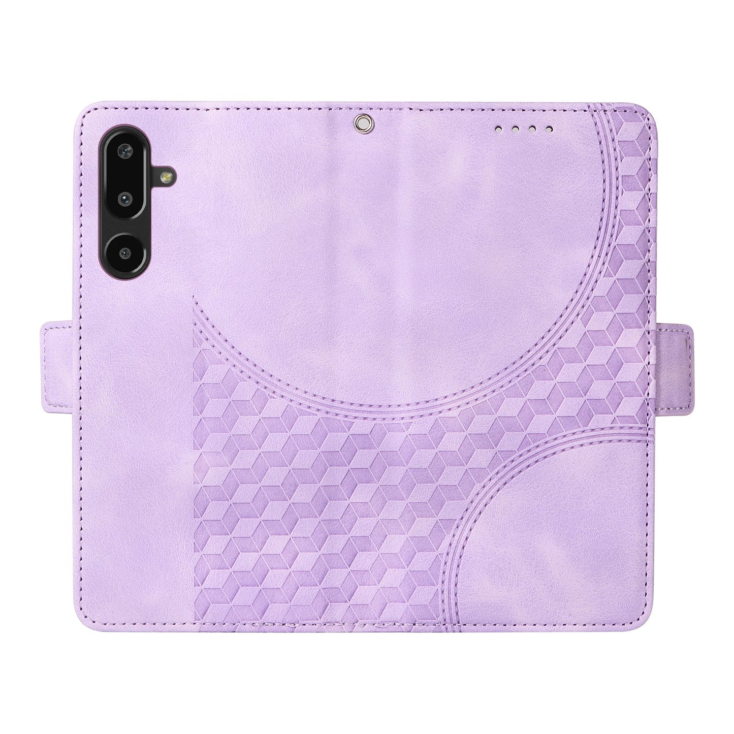 For Samsung Galaxy F16 5G / Galaxy M16 5G Leather Cases Wallet Rhombus Imprinted Phone Cover Stand with Strap - Purple