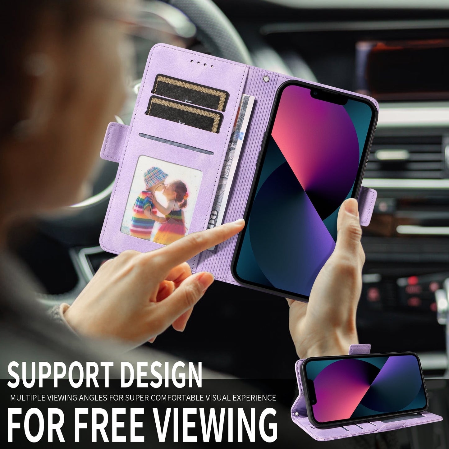 For Samsung Galaxy F16 5G / Galaxy M16 5G Leather Cases Wallet Rhombus Imprinted Phone Cover Stand with Strap - Purple
