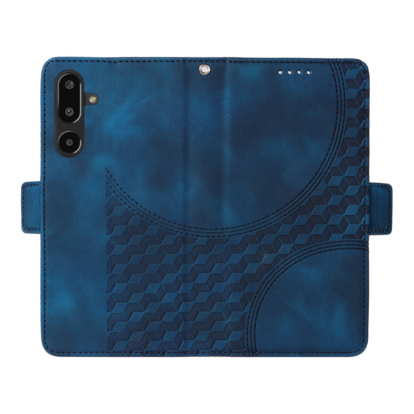For Samsung Galaxy F16 5G / Galaxy M16 5G Leather Cases Wallet Rhombus Imprinted Phone Cover Stand with Strap - Blue