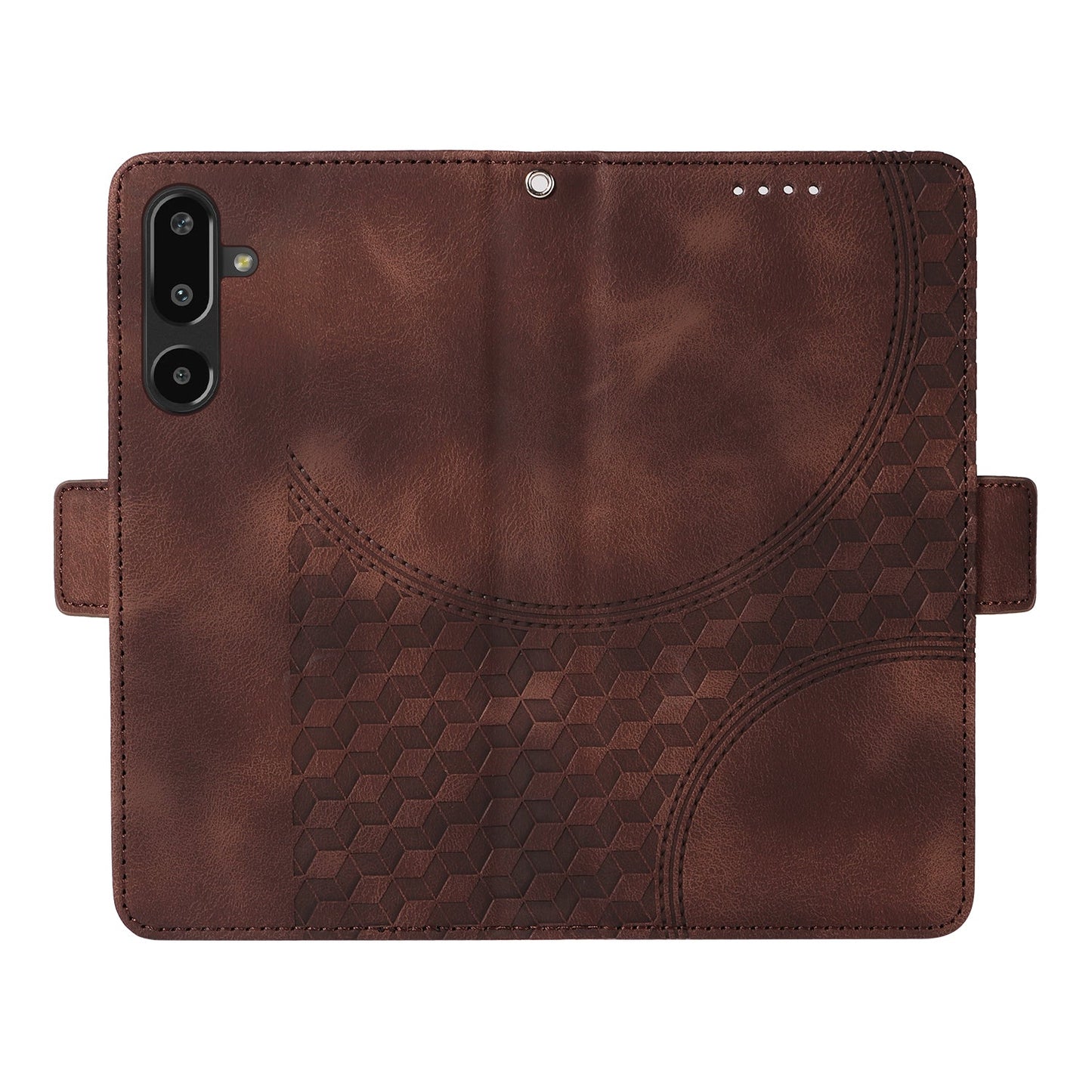 For Samsung Galaxy F16 5G / Galaxy M16 5G Leather Cases Wallet Rhombus Imprinted Phone Cover Stand with Strap - Brown