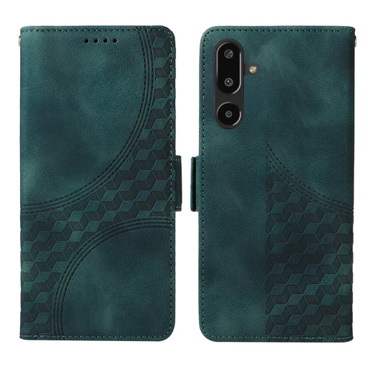 For Samsung Galaxy F16 5G / Galaxy M16 5G Leather Cases Wallet Rhombus Imprinted Phone Cover Stand with Strap - Green