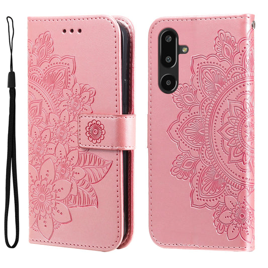 For Samsung Galaxy F16 5G / Galaxy M16 5G Case Floral Pattern PU Leather Wallet Stand Phone Cover - Pink