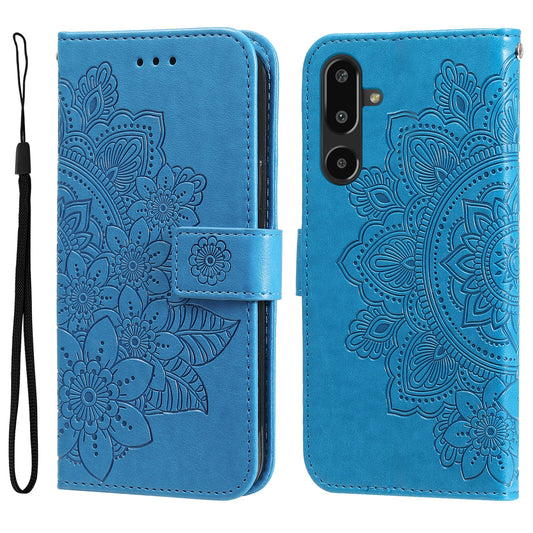 For Samsung Galaxy F16 5G / Galaxy M16 5G Case Floral Pattern PU Leather Wallet Stand Phone Cover - Blue
