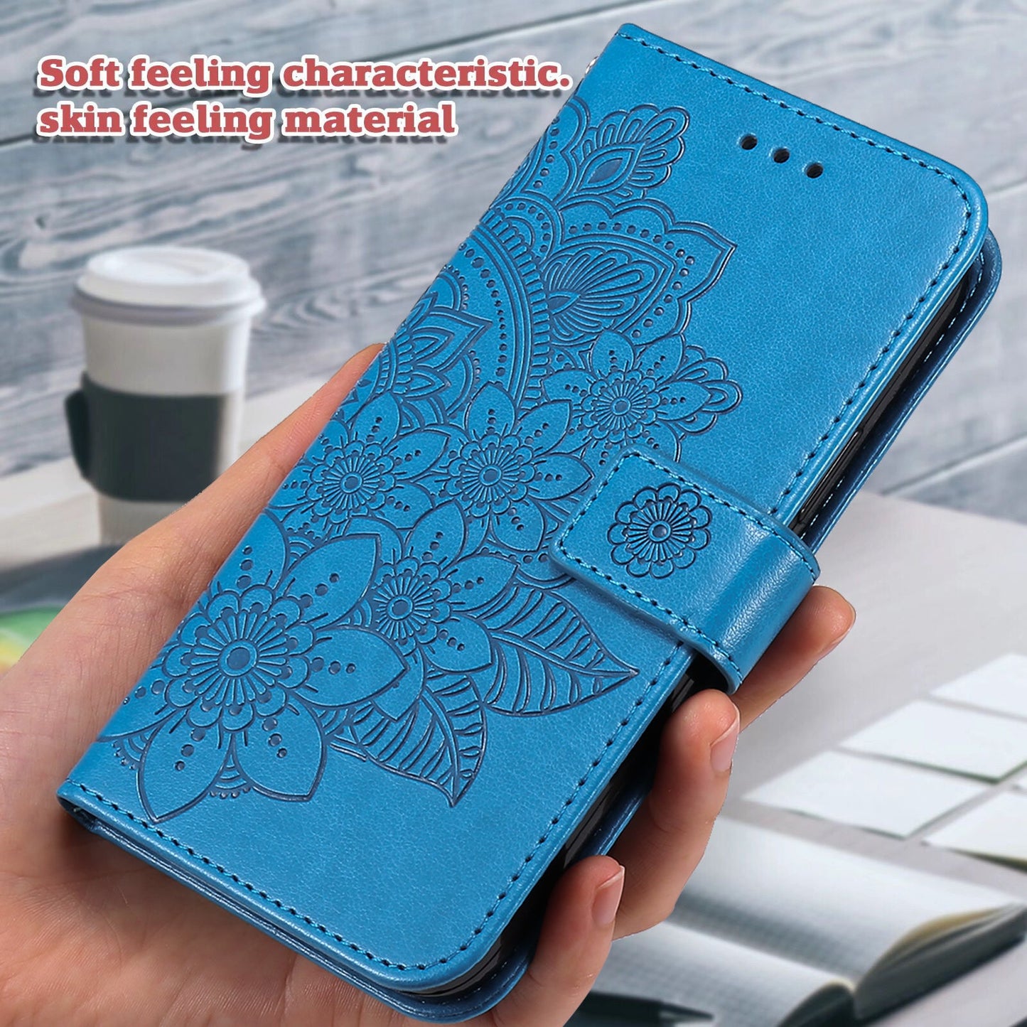For Samsung Galaxy F16 5G / Galaxy M16 5G Case Floral Pattern PU Leather Wallet Stand Phone Cover - Blue