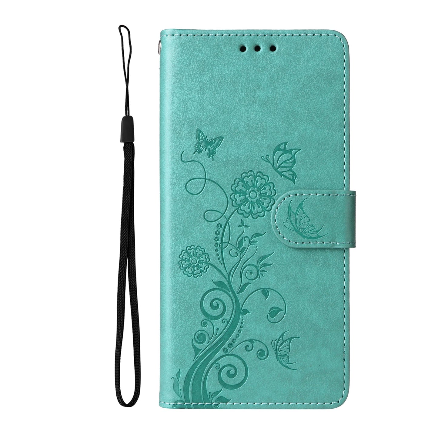 For Samsung Galaxy F16 5G / Galaxy M16 5G Leather Case Butterfly Floral Imprint Wallet Stand Cover - Green