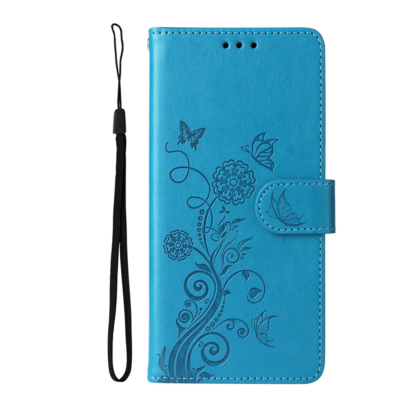 For Samsung Galaxy F16 5G / Galaxy M16 5G Leather Case Butterfly Floral Imprint Wallet Stand Cover - Blue
