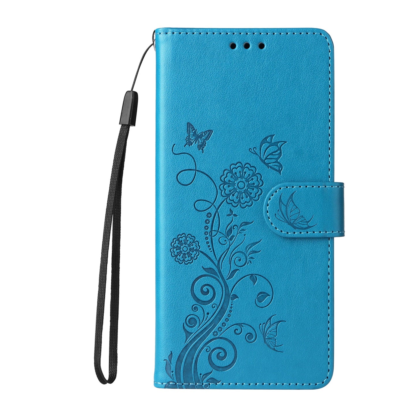 For Samsung Galaxy F16 5G / Galaxy M16 5G Leather Case Butterfly Floral Imprint Wallet Stand Cover - Blue