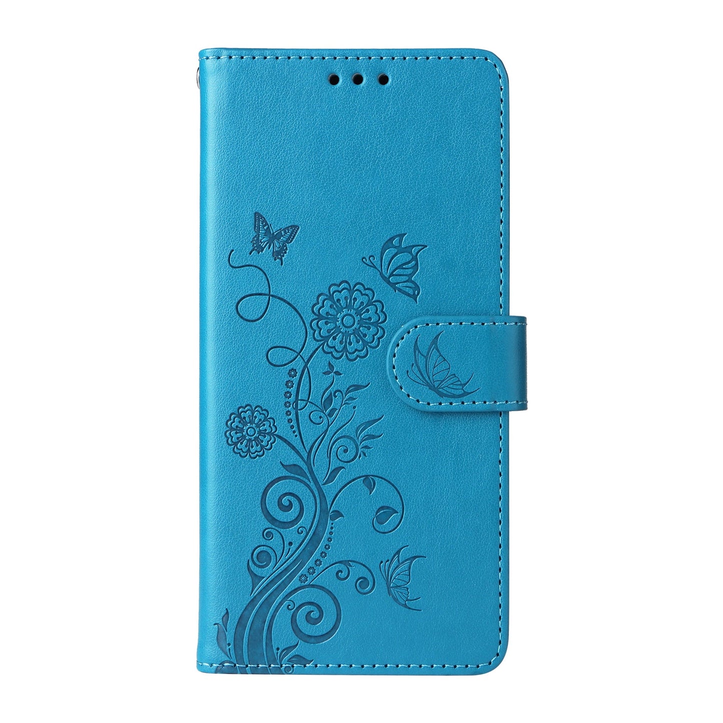 For Samsung Galaxy F16 5G / Galaxy M16 5G Leather Case Butterfly Floral Imprint Wallet Stand Cover - Blue