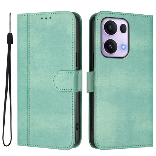 For Oppo Reno13 Pro 5G Cases Wallet Stand Retro Texture Leather Phone Cover with Lanyard - Mint Green
