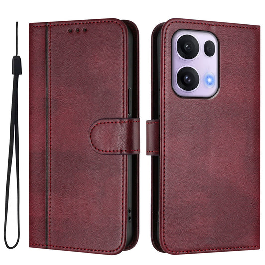 For Oppo Reno13 Pro 5G Cases Wallet Stand Retro Texture Leather Phone Cover with Lanyard - Wine Red