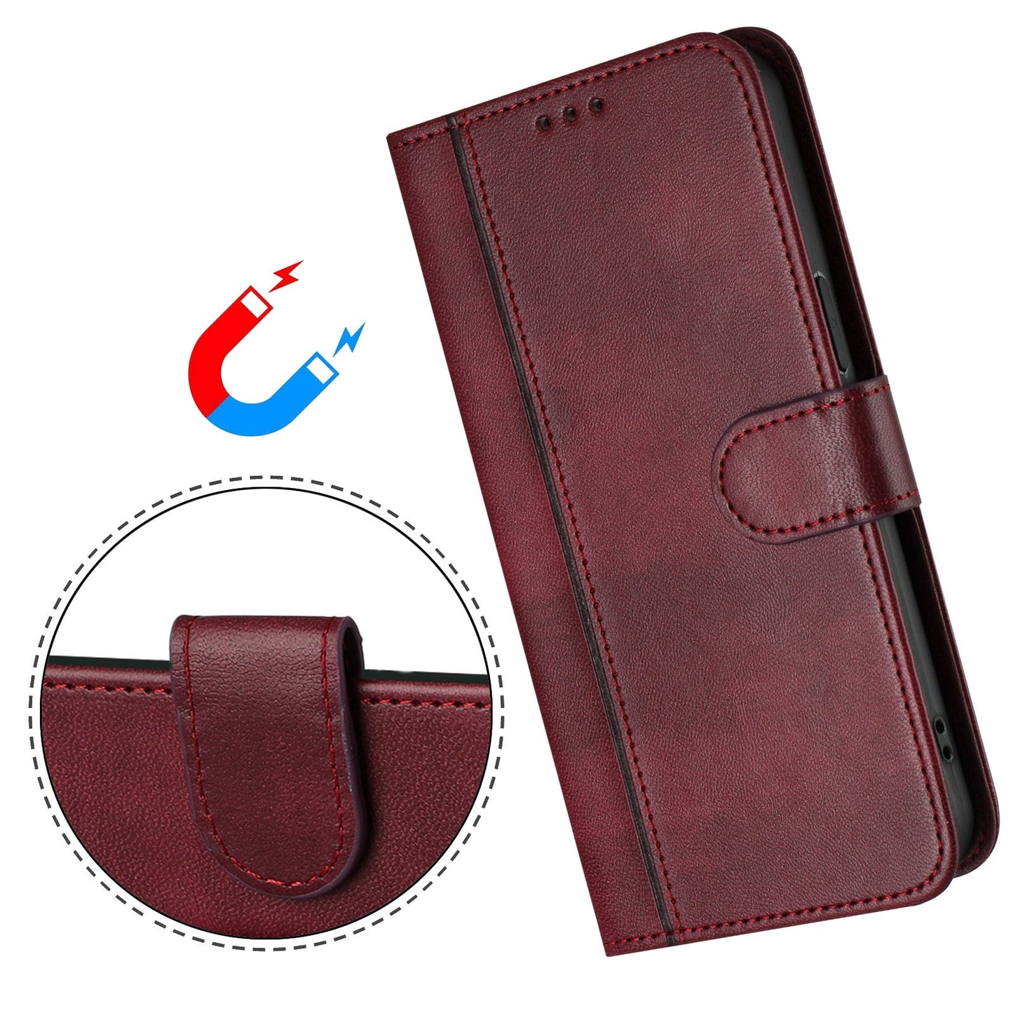 For Oppo Reno13 Pro 5G Cases Wallet Stand Retro Texture Leather Phone Cover with Lanyard - Wine Red