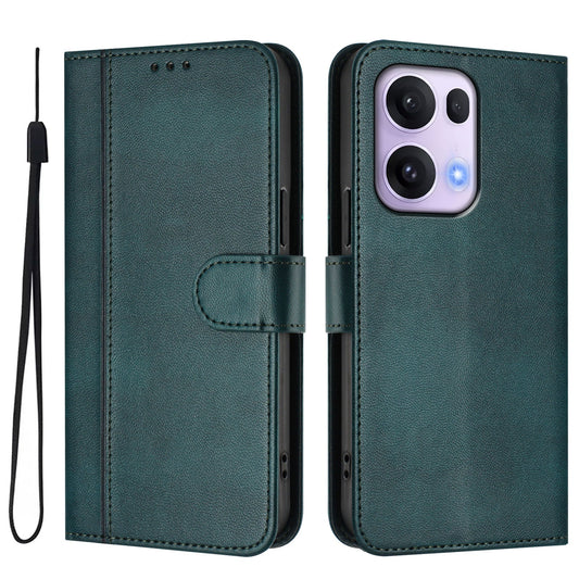 For Oppo Reno13 Pro 5G Cases Wallet Stand Retro Texture Leather Phone Cover with Lanyard - Dark Green