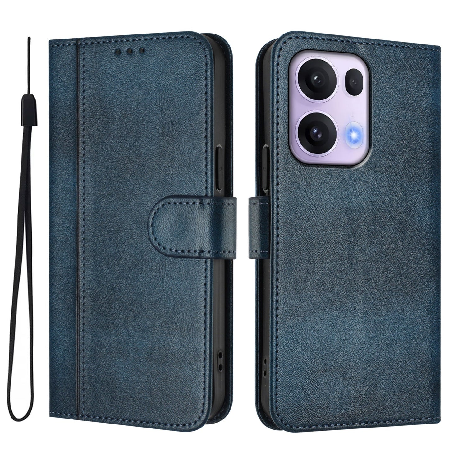 For Oppo Reno13 Pro 5G Cases Wallet Stand Retro Texture Leather Phone Cover with Lanyard - Blue