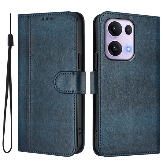 For Oppo Reno13 Pro 5G Cases Wallet Stand Retro Texture Leather Phone Cover with Lanyard - Blue