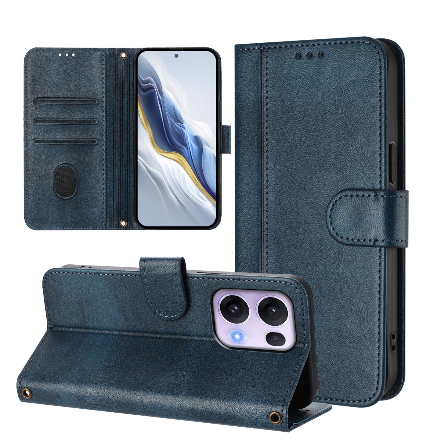 For Oppo Reno13 Pro 5G Cases Wallet Stand Retro Texture Leather Phone Cover with Lanyard - Blue