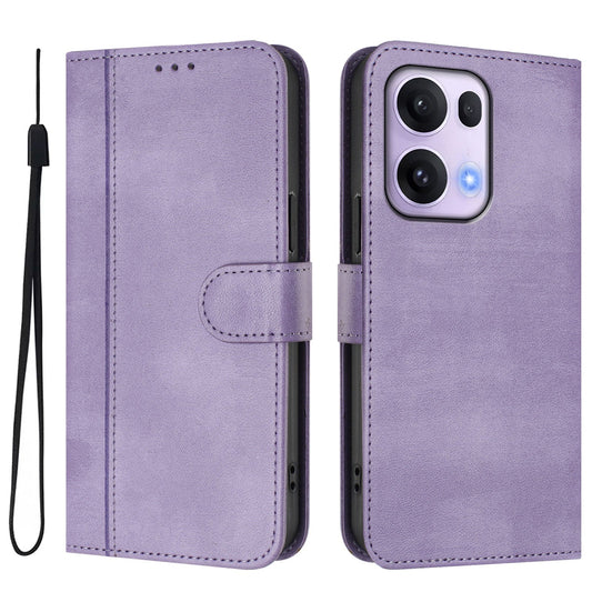 For Oppo Reno13 Pro 5G Cases Wallet Stand Retro Texture Leather Phone Cover with Lanyard - Light Purple