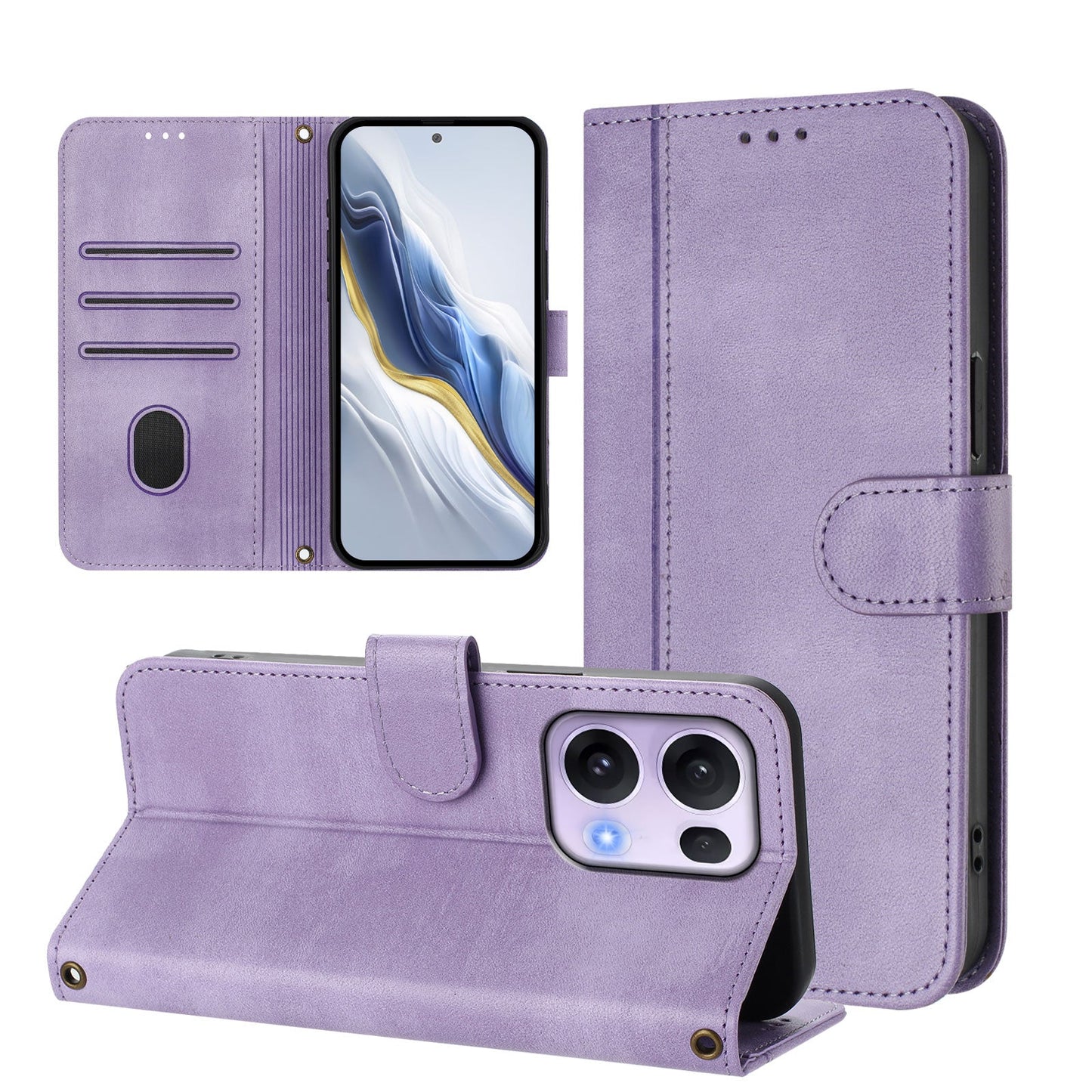 For Oppo Reno13 Pro 5G Cases Wallet Stand Retro Texture Leather Phone Cover with Lanyard - Light Purple