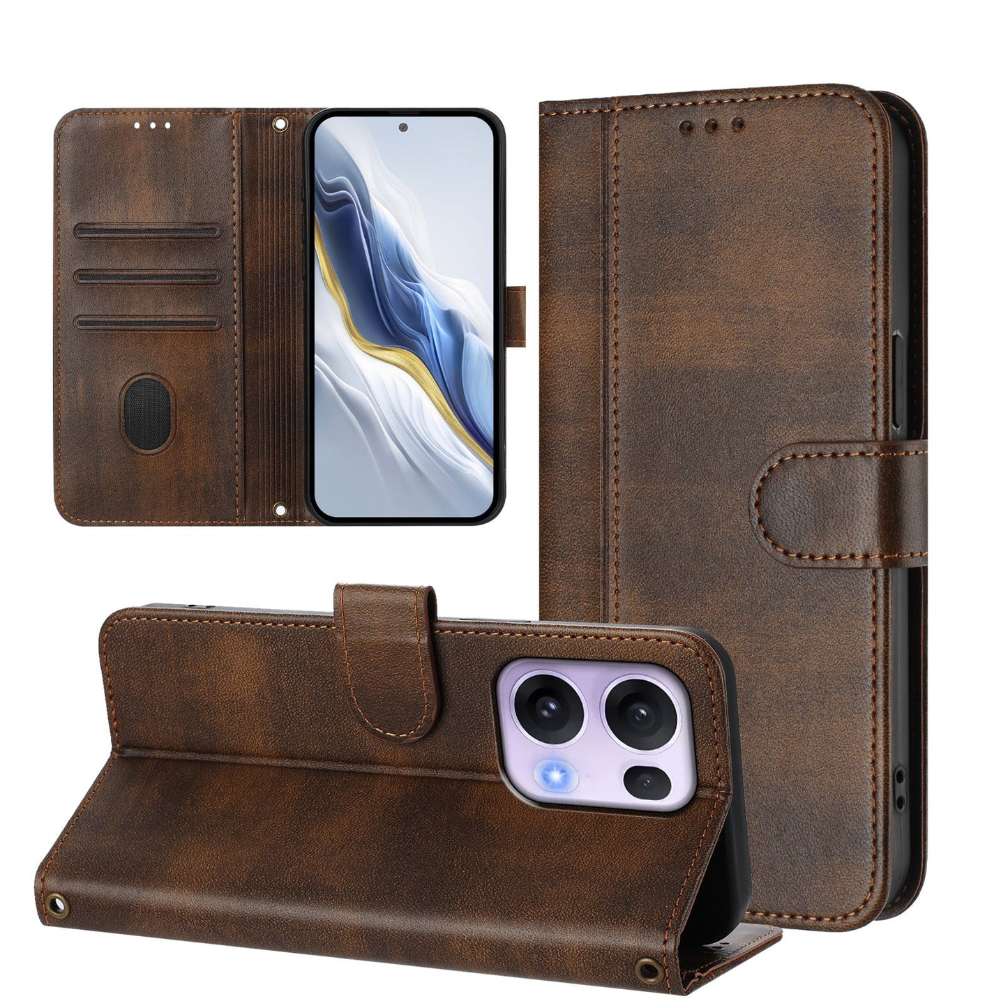 For Oppo Reno13 Pro 5G Cases Wallet Stand Retro Texture Leather Phone Cover with Lanyard - Brown