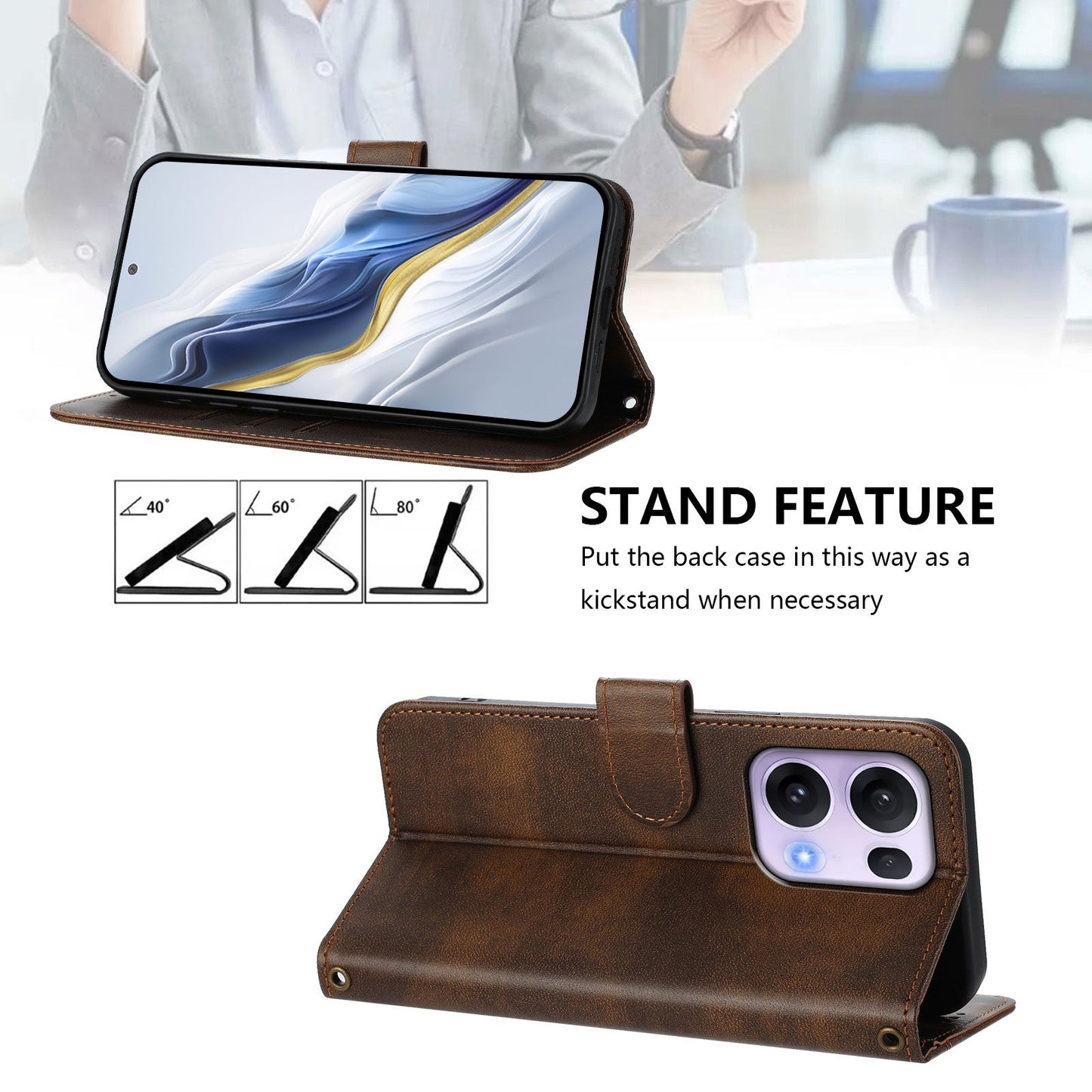 For Oppo Reno13 Pro 5G Cases Wallet Stand Retro Texture Leather Phone Cover with Lanyard - Brown