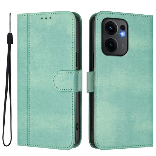 For Oppo Reno13 F 5G Cases Wallet Stand Retro Texture Leather Phone Cover with Lanyard - Mint Green