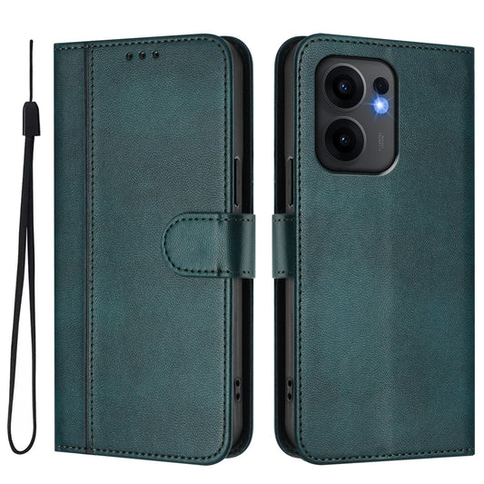For Oppo Reno13 F 5G Cases Wallet Stand Retro Texture Leather Phone Cover with Lanyard - Dark Green