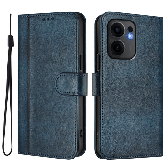 For Oppo Reno13 F 5G Cases Wallet Stand Retro Texture Leather Phone Cover with Lanyard - Blue