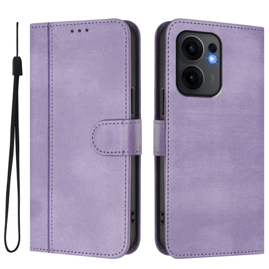 For Oppo Reno13 F 5G Cases Wallet Stand Retro Texture Leather Phone Cover with Lanyard - Light Purple