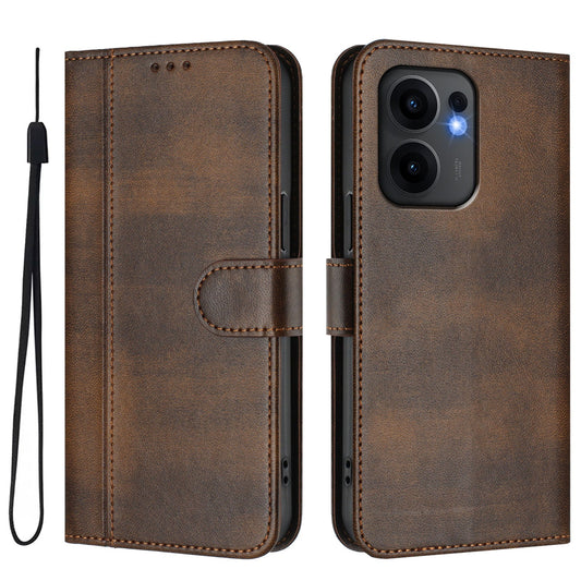 For Oppo Reno13 F 5G Cases Wallet Stand Retro Texture Leather Phone Cover with Lanyard - Brown