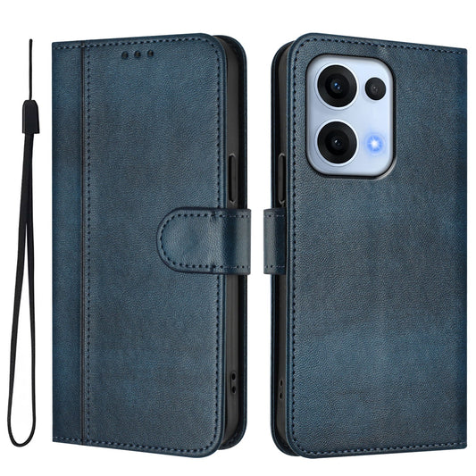 For Oppo Reno13 5G (Global) Cases Wallet Stand Retro Texture Leather Phone Cover with Lanyard - Blue