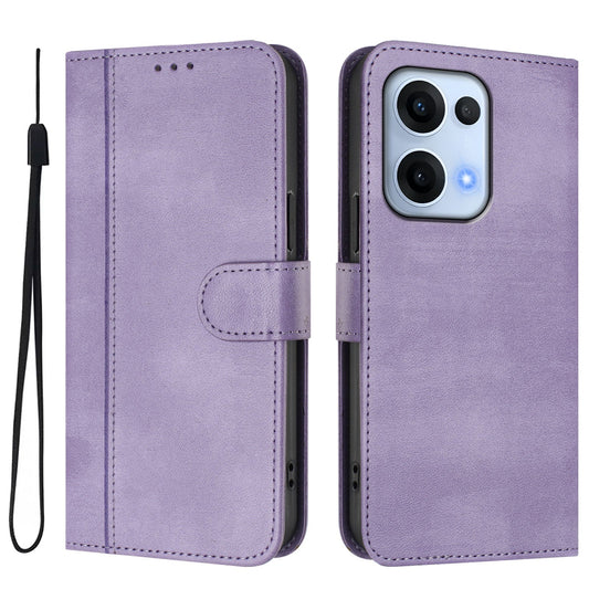For Oppo Reno13 5G (Global) Cases Wallet Stand Retro Texture Leather Phone Cover with Lanyard - Light Purple