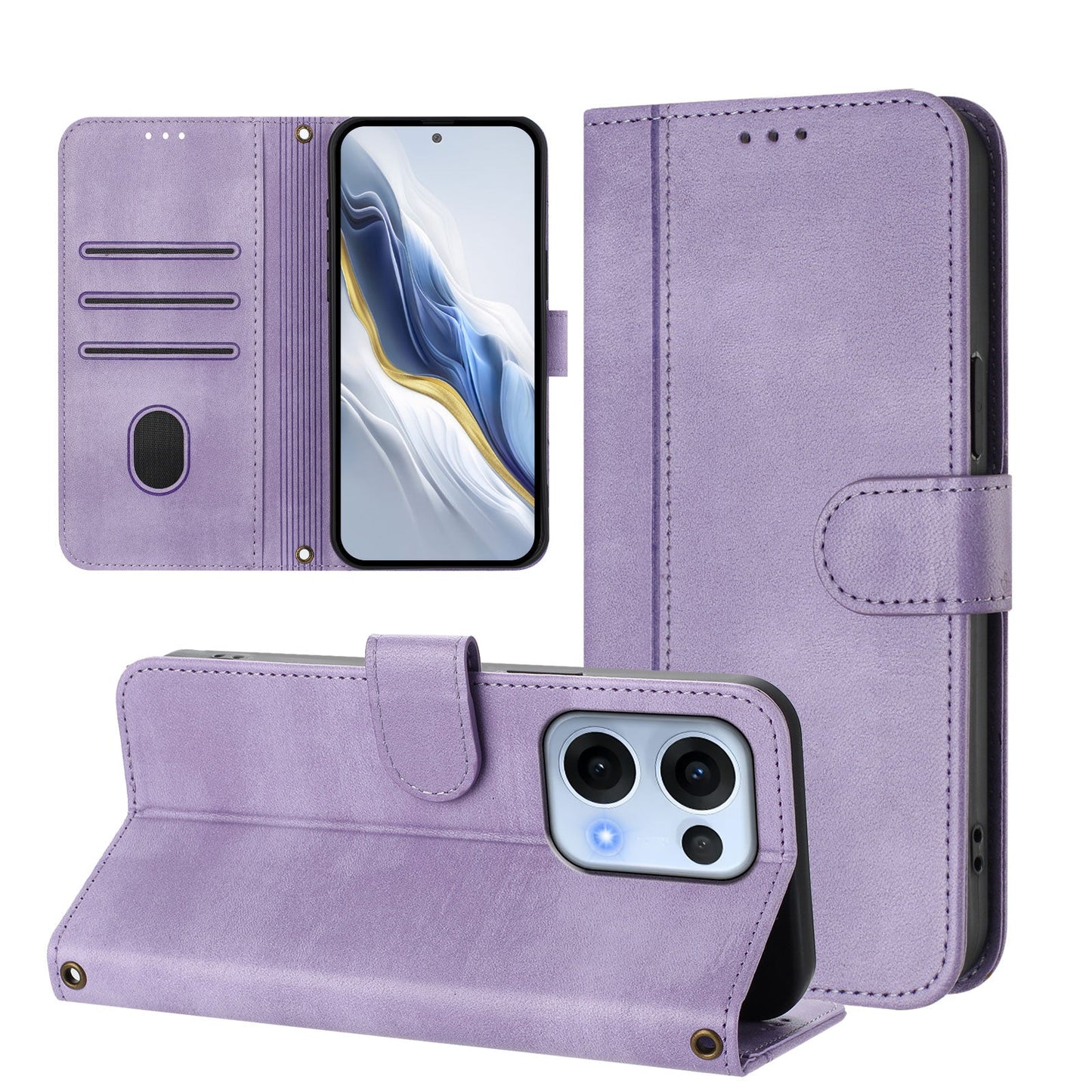 For Oppo Reno13 5G (Global) Cases Wallet Stand Retro Texture Leather Phone Cover with Lanyard - Light Purple