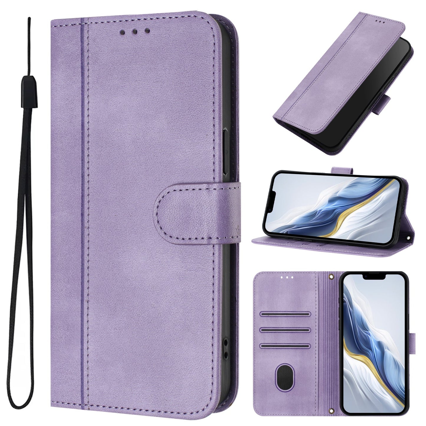 For Oppo Reno13 5G (Global) Cases Wallet Stand Retro Texture Leather Phone Cover with Lanyard - Light Purple