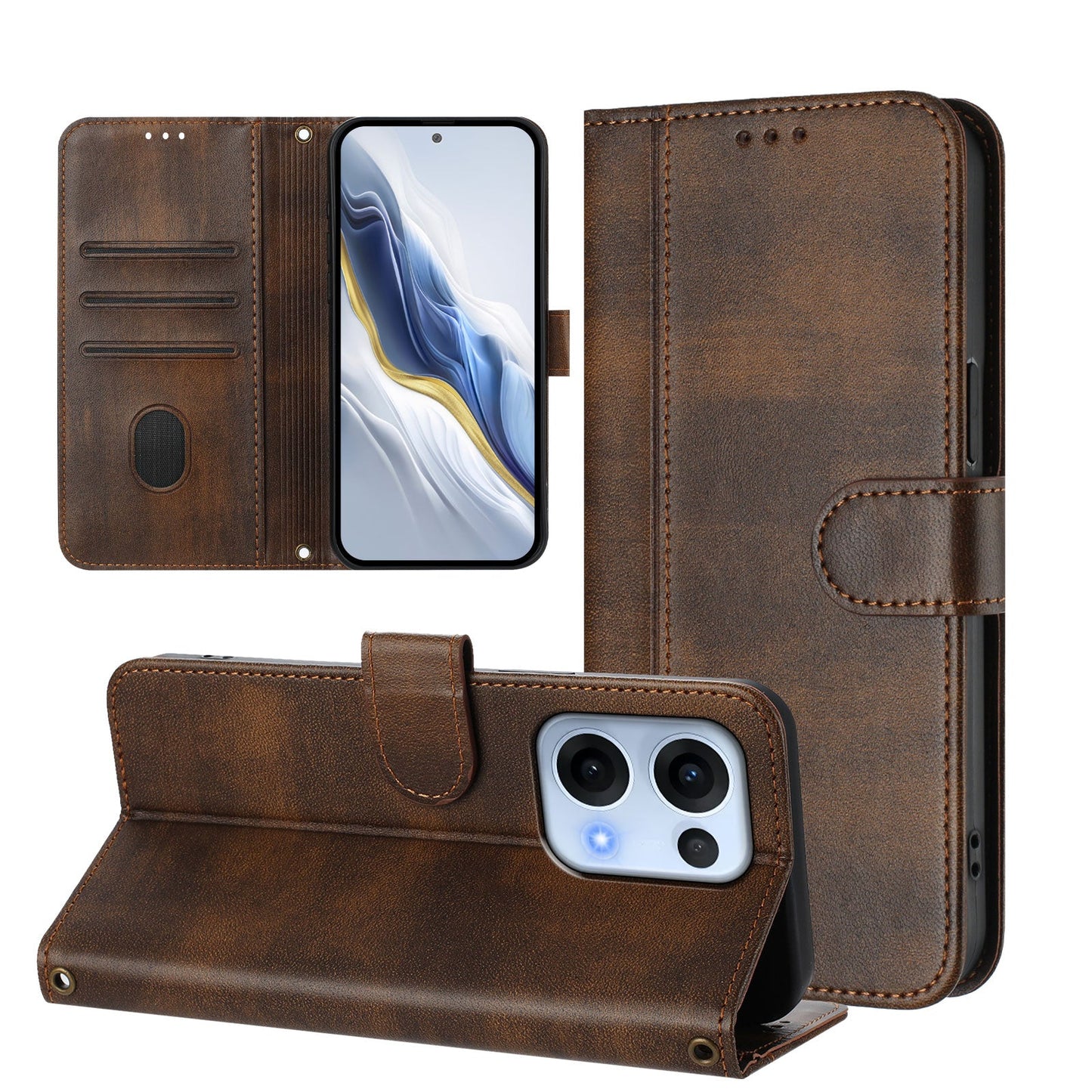 For Oppo Reno13 5G (Global) Cases Wallet Stand Retro Texture Leather Phone Cover with Lanyard - Brown