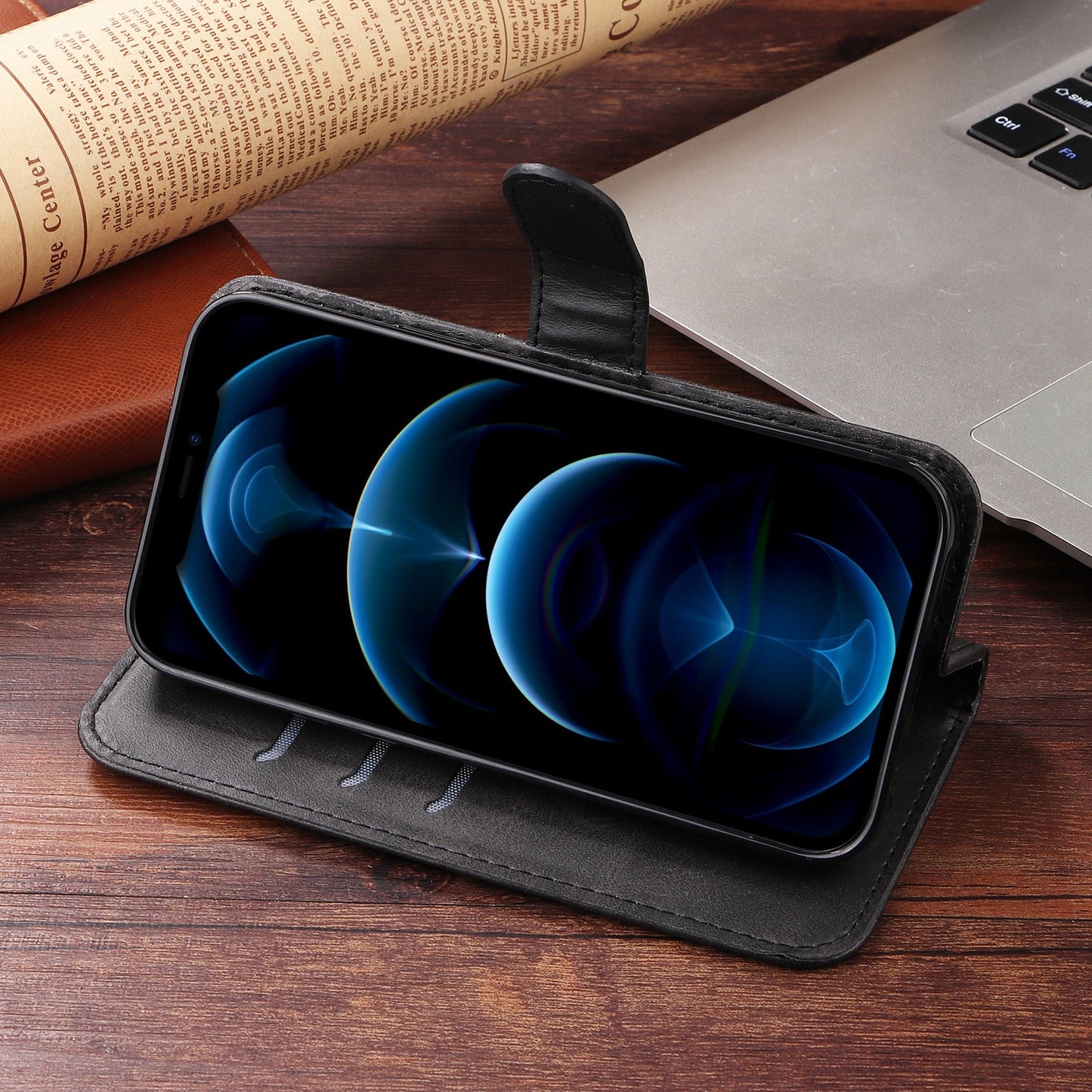 For Samsung Galaxy F16 5G / Galaxy M16 5G PU Leather Cases with Zipper Pocket Wallet Phone Cover Stand - Black