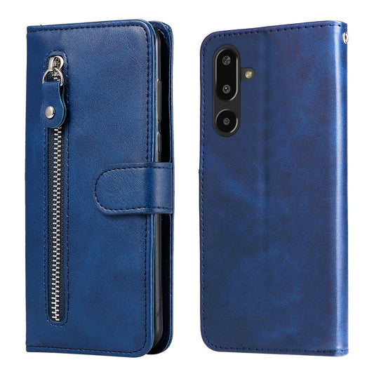 For Samsung Galaxy F16 5G / Galaxy M16 5G PU Leather Cases with Zipper Pocket Wallet Phone Cover Stand - Blue
