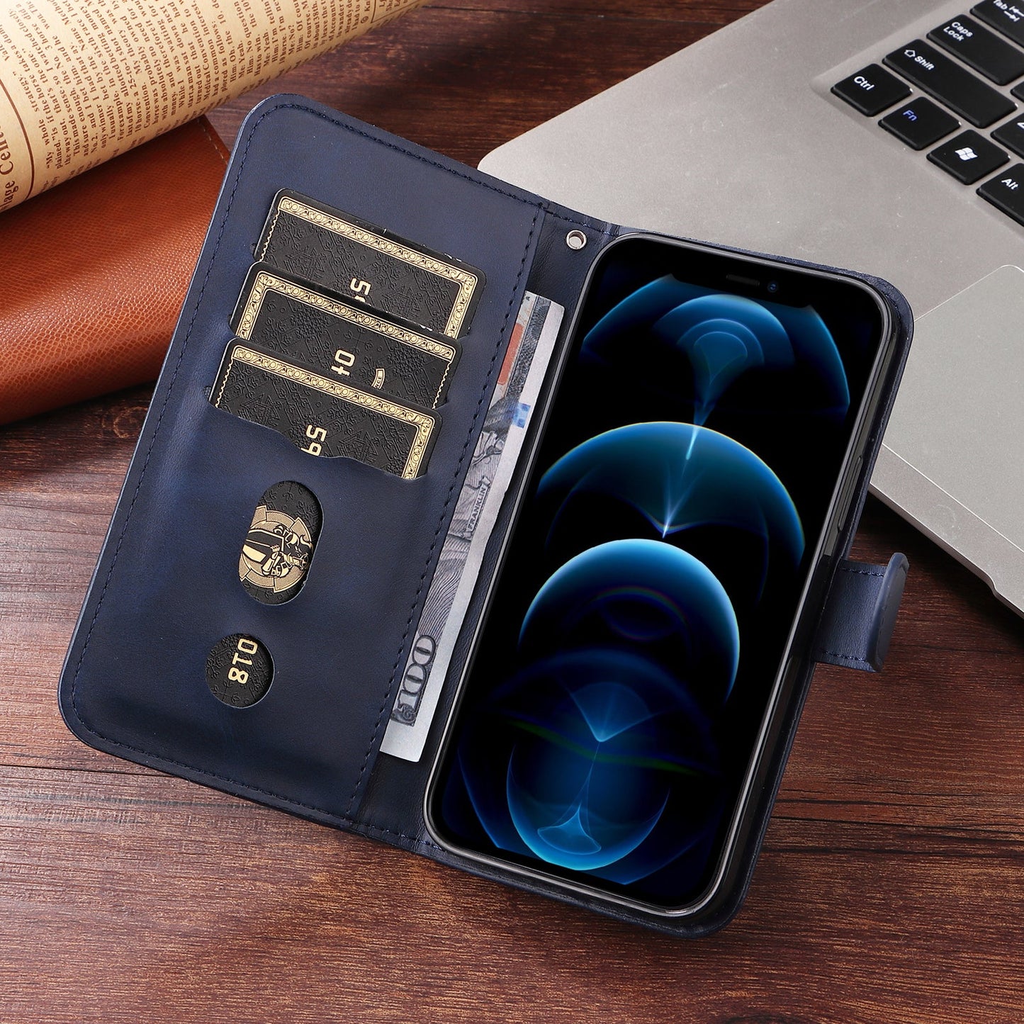 For Samsung Galaxy F16 5G / Galaxy M16 5G PU Leather Cases with Zipper Pocket Wallet Phone Cover Stand - Blue