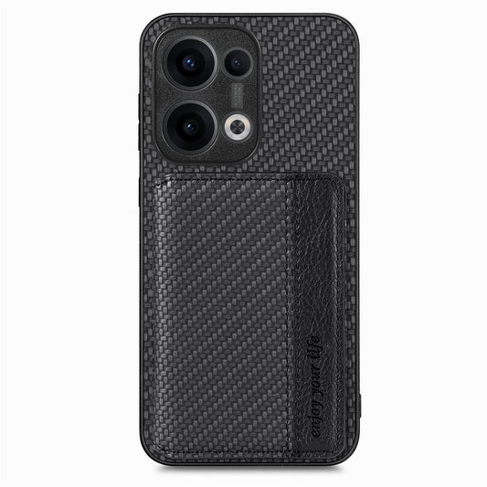 For Oppo Reno13 5G (Global) Case RFID Blocking Carbon Fiber Leather Phone Back Cover with Card Holder - Black