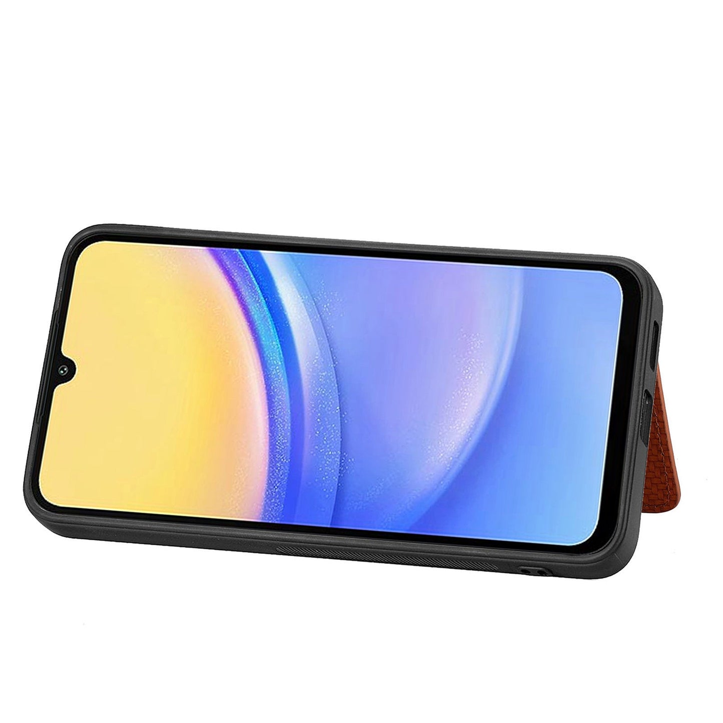 For Oppo Reno13 5G (Global) Case RFID Blocking Carbon Fiber Leather Phone Back Cover with Card Holder - Brown