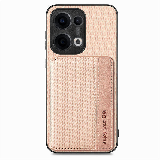For Oppo Reno13 5G (Global) Case RFID Blocking Carbon Fiber Leather Phone Back Cover with Card Holder - Apricot