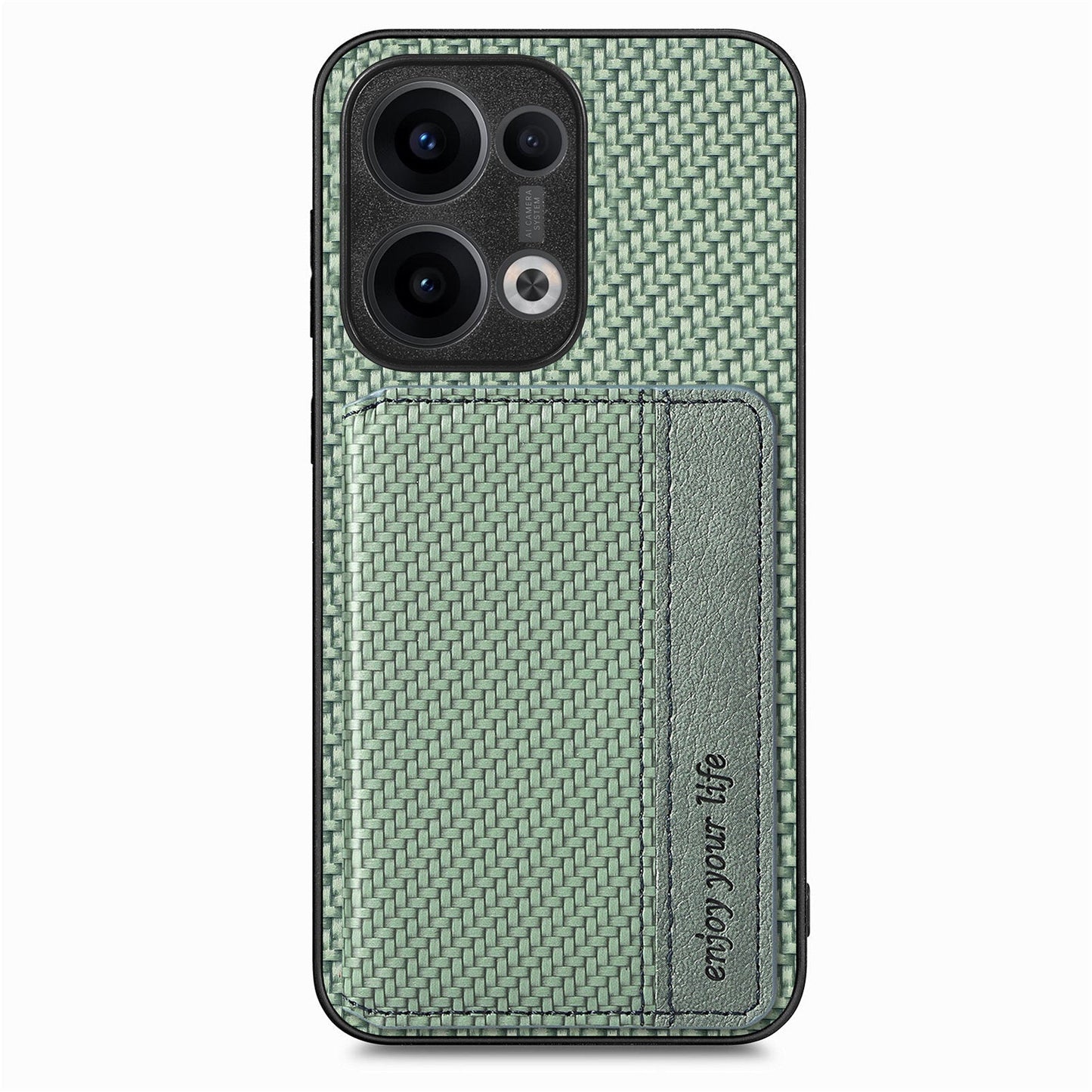 For Oppo Reno13 5G (Global) Case RFID Blocking Carbon Fiber Leather Phone Back Cover with Card Holder - Green