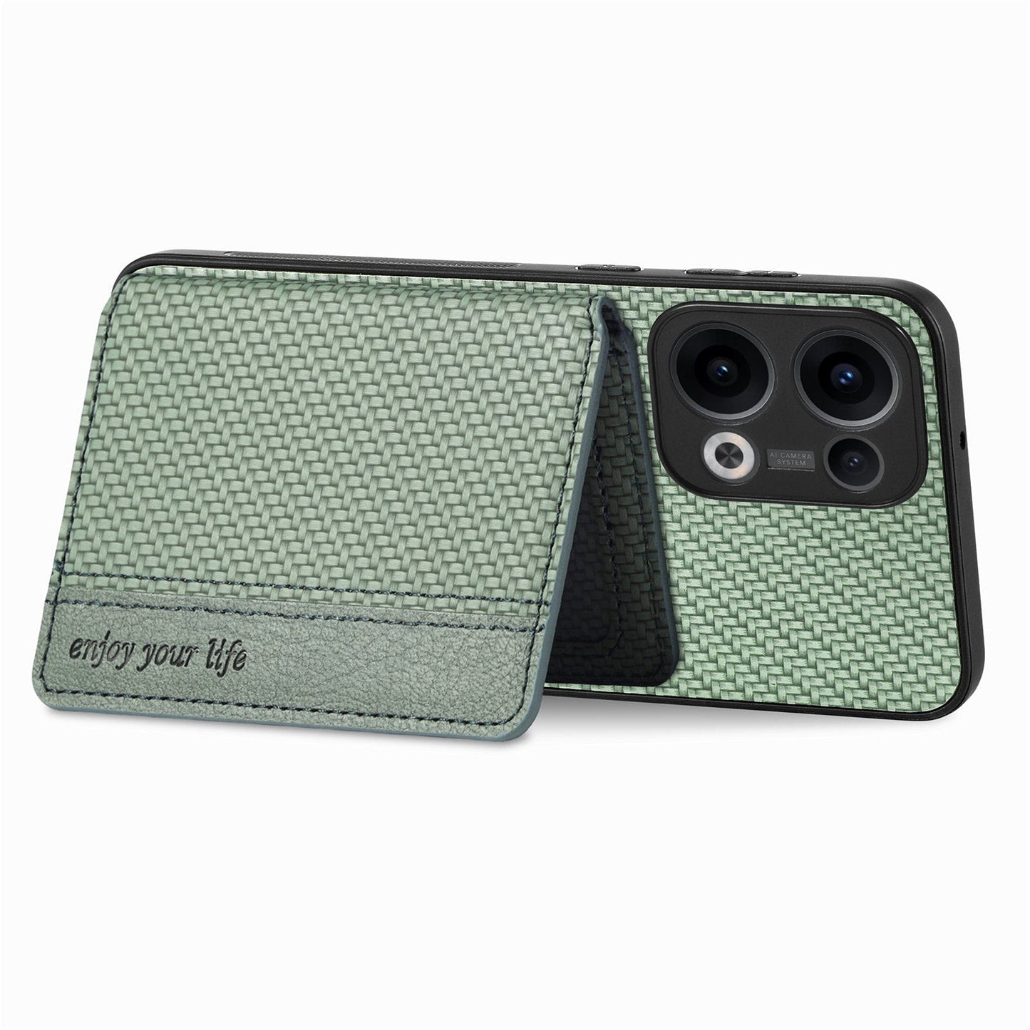 For Oppo Reno13 5G (Global) Case RFID Blocking Carbon Fiber Leather Phone Back Cover with Card Holder - Green