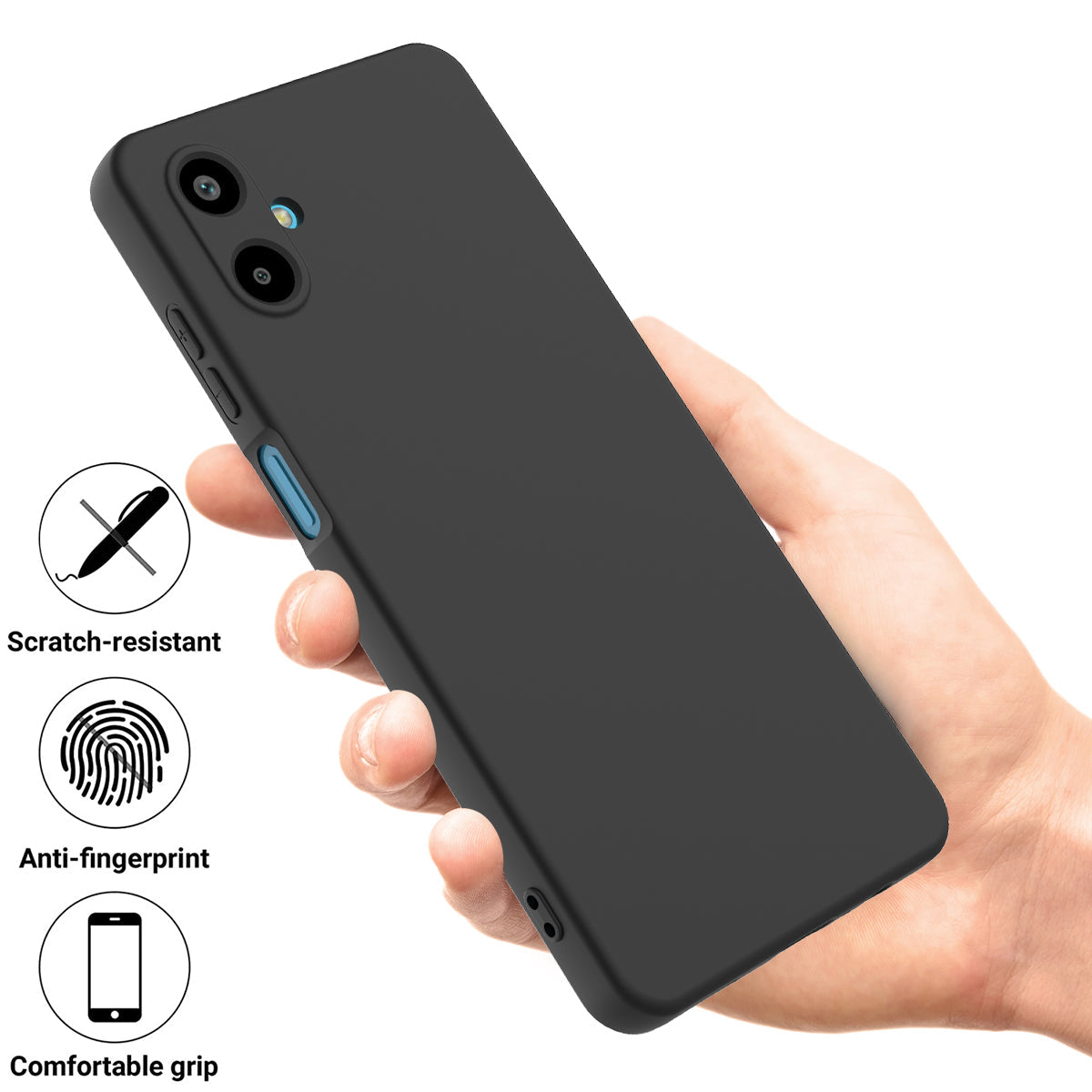 For Samsung Galaxy F06 5G / Galaxy M06 5G Liquid Silicone Case Phone Back Cover with Hand Strap - Black
