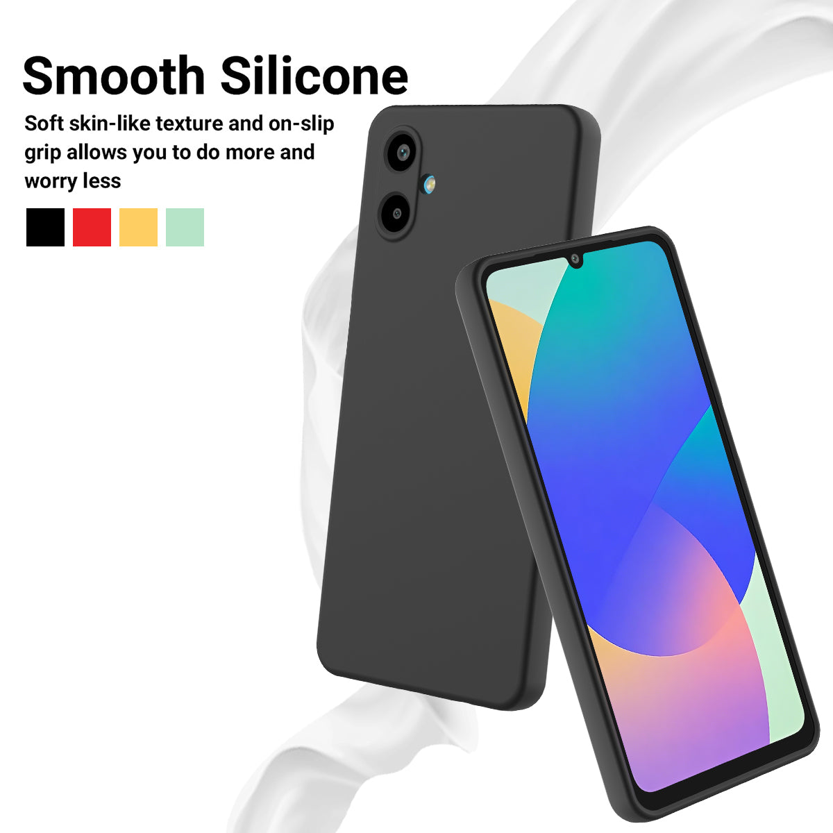 For Samsung Galaxy F06 5G / Galaxy M06 5G Liquid Silicone Case Phone Back Cover with Hand Strap - Black
