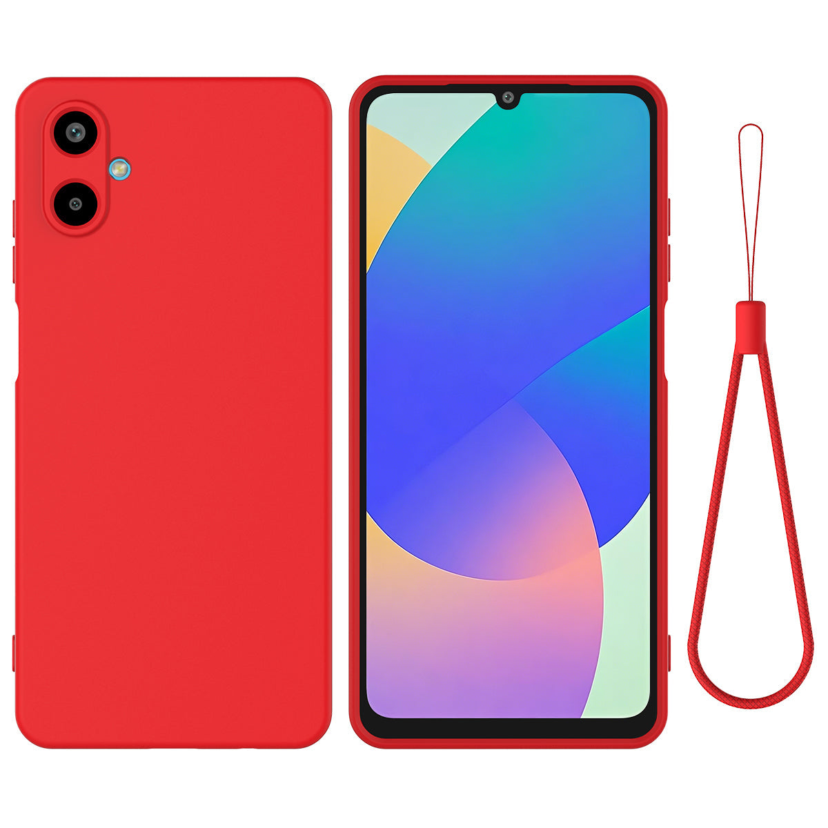 For Samsung Galaxy F06 5G / Galaxy M06 5G Liquid Silicone Case Phone Back Cover with Hand Strap - Red
