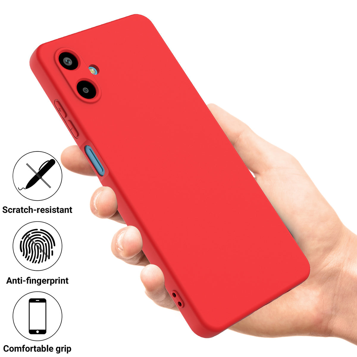 For Samsung Galaxy F06 5G / Galaxy M06 5G Liquid Silicone Case Phone Back Cover with Hand Strap - Red