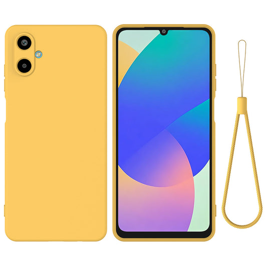 For Samsung Galaxy F06 5G / Galaxy M06 5G Liquid Silicone Case Phone Back Cover with Hand Strap - Yellow