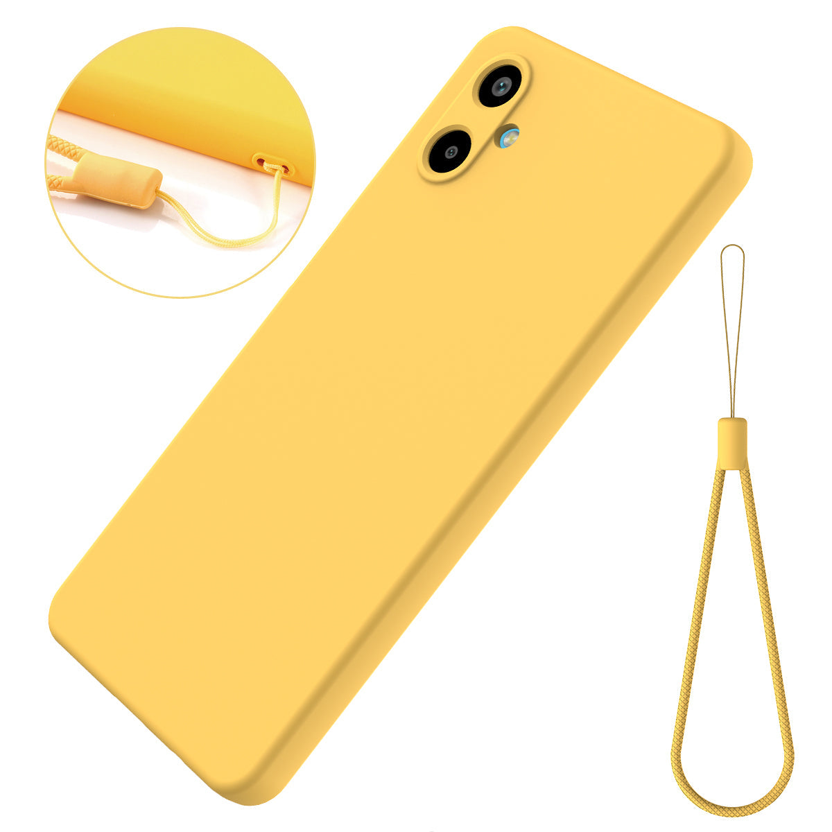 For Samsung Galaxy F06 5G / Galaxy M06 5G Liquid Silicone Case Phone Back Cover with Hand Strap - Yellow